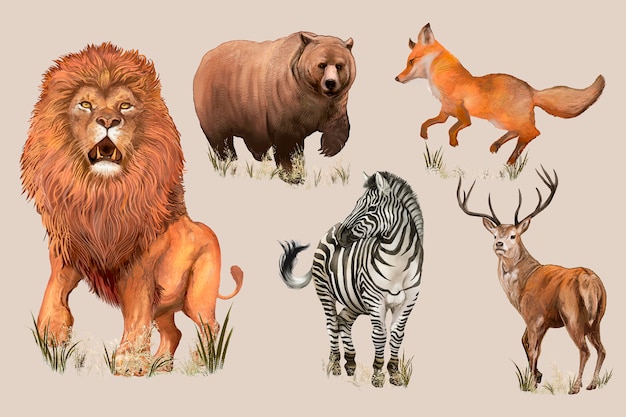 手描きの野生動物