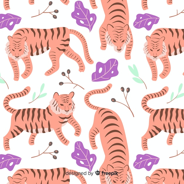 Free vector hand drawn wild tiger pattern