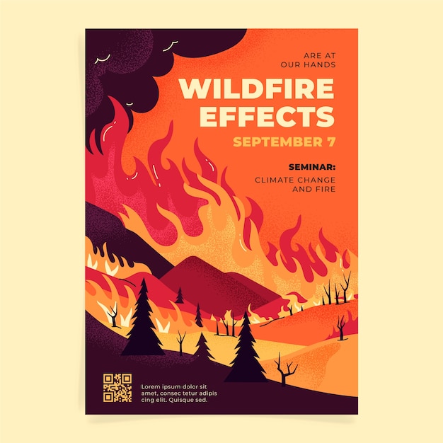 Vettore gratuito disegnato a mano design del poster di incendi boschivi