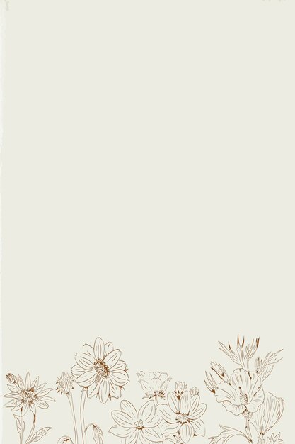 Hand drawn wildflowers patterned on beige background template