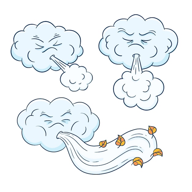 Бесплатное векторное изображение Нарисованная рукой иллюстрация шаржа ветра