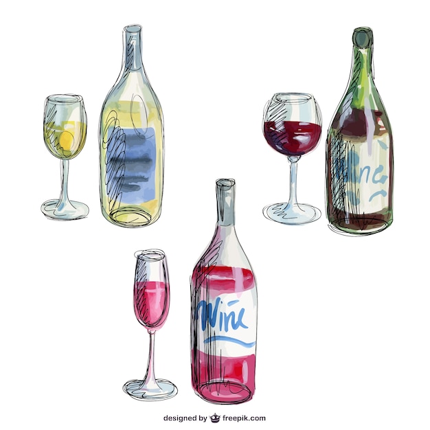 Bottiglie di vino disegnati a mano