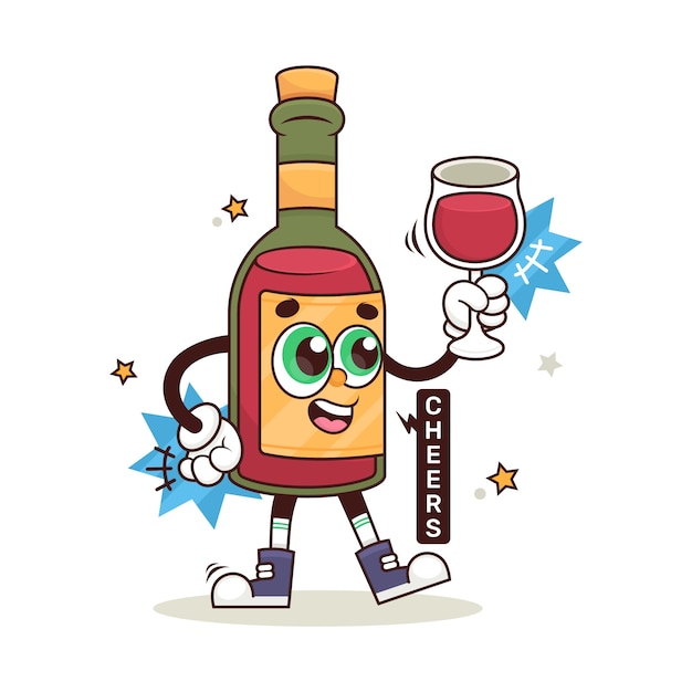 Vettore gratuito illustrazione di cartoni animati di vino disegnati a mano