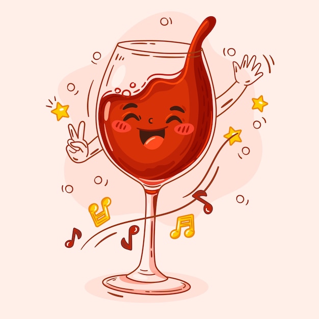 Hand drawn wine  cartoon illustration