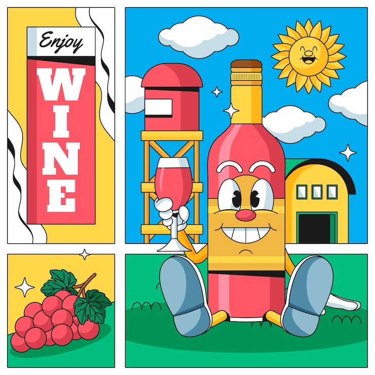 Free Vector hand drawn wine  cartoon illustration