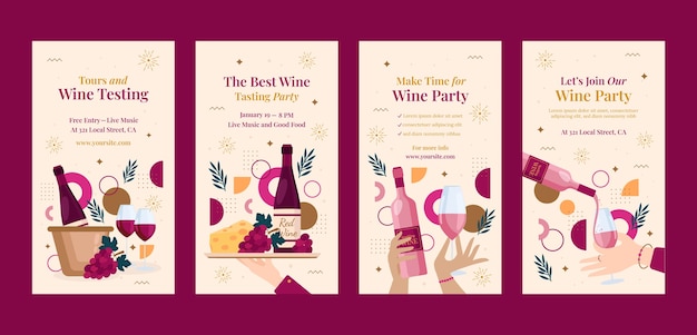 Free vector hand drawn wine festival instagram stories