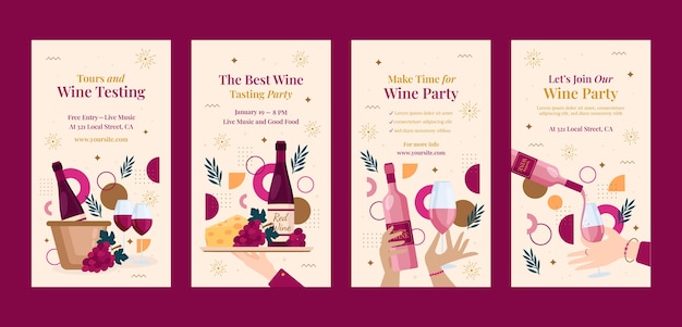 Storie di instagram del festival del vino disegnate a mano