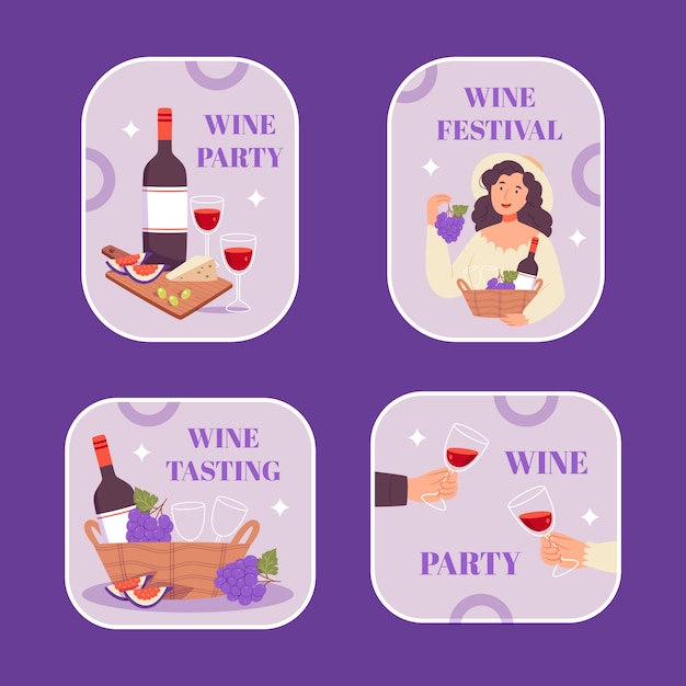 Vettore gratuito etichette per festival del vino disegnate a mano