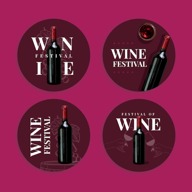 Free vector hand drawn wine festival labels
