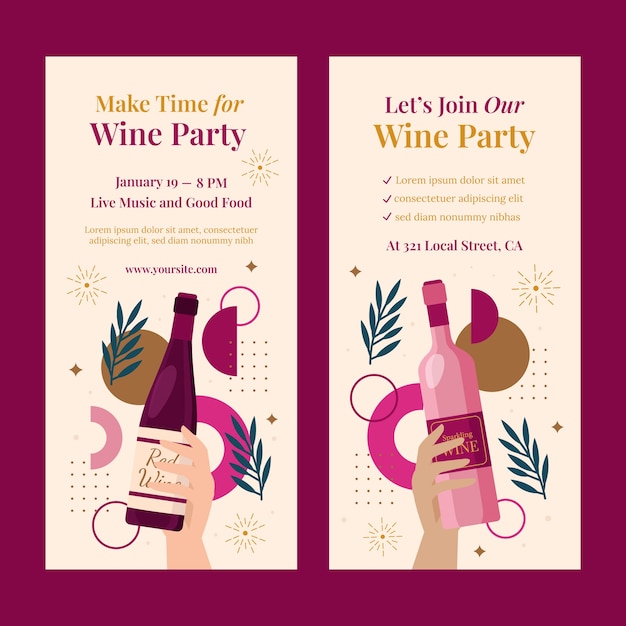 Vettore gratuito banner verticale del festival del vino disegnato a mano