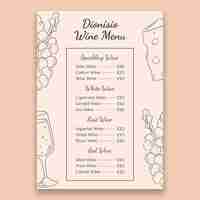 Free vector hand drawn wine menu