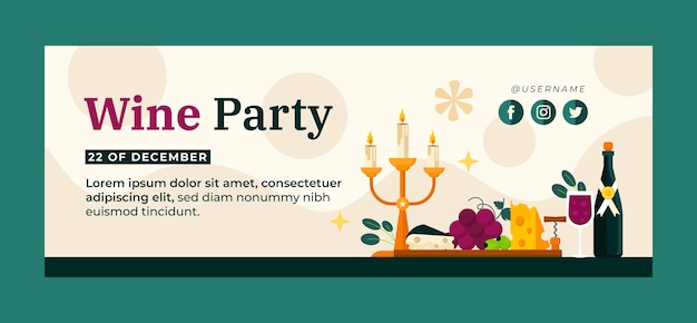 Free vector hand drawn wine party facebook cover