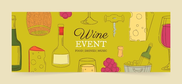 Free vector hand drawn wine party facebook cover