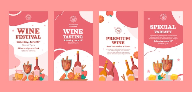 Modello di storie di instagram festa del vino disegnato a mano