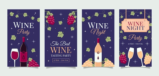 Free vector hand drawn wine party instagram stories