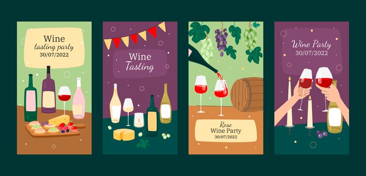 Free Vector hand drawn wine party instagram stories