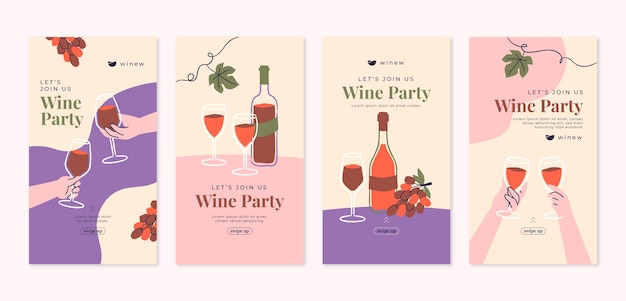 Free vector hand drawn wine party instagram stories