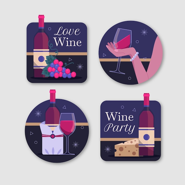 Free vector hand drawn wine party labels template