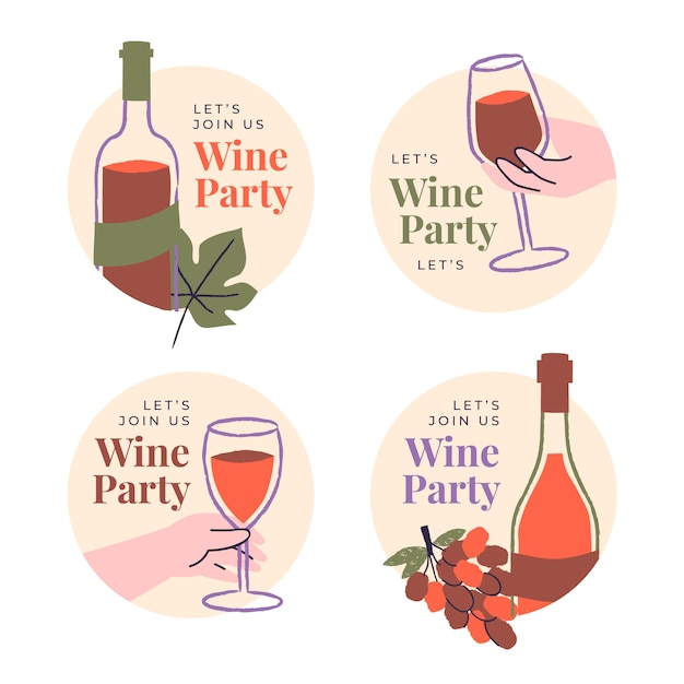 Бесплатное векторное изображение Ручной обращается шаблон винной вечеринки этикетки