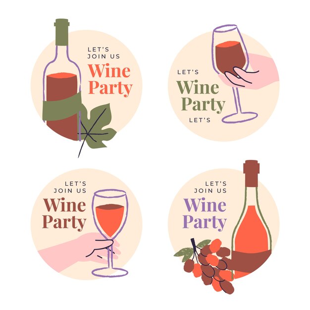 Hand drawn wine party labels template