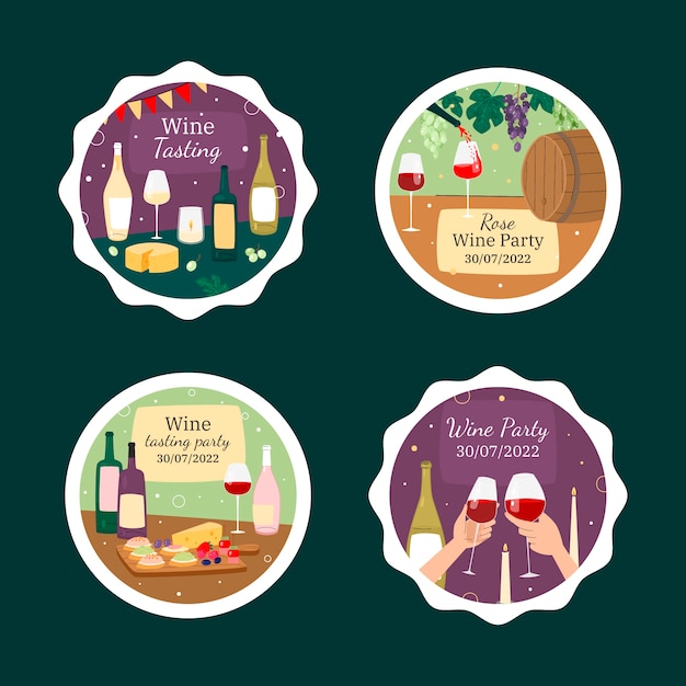 Free vector hand drawn wine party labels
