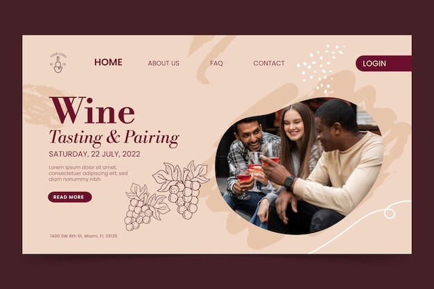 Free vector hand drawn wine party landing page template