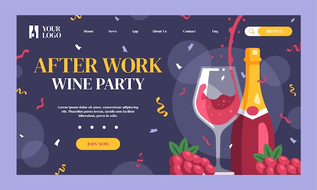 Free vector hand drawn wine party landing page template