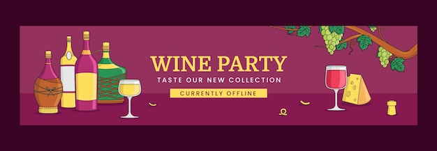 Vettore gratuito banner di contrazione della festa del vino disegnato a mano