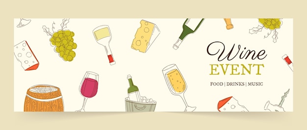 Free vector hand drawn wine party twitter header