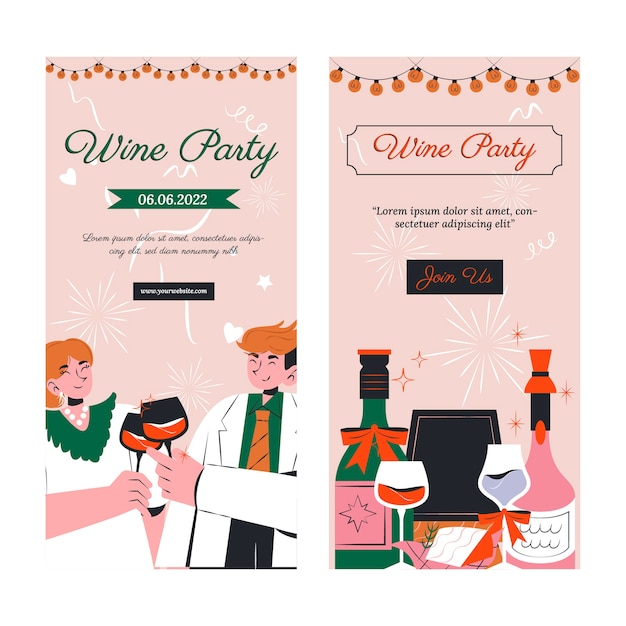 Hand drawn wine party vertical banner template