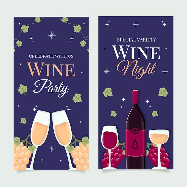 Hand drawn wine party vertical banner