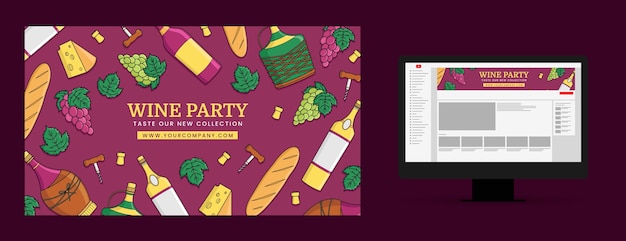 Hand drawn wine party youtube channel art