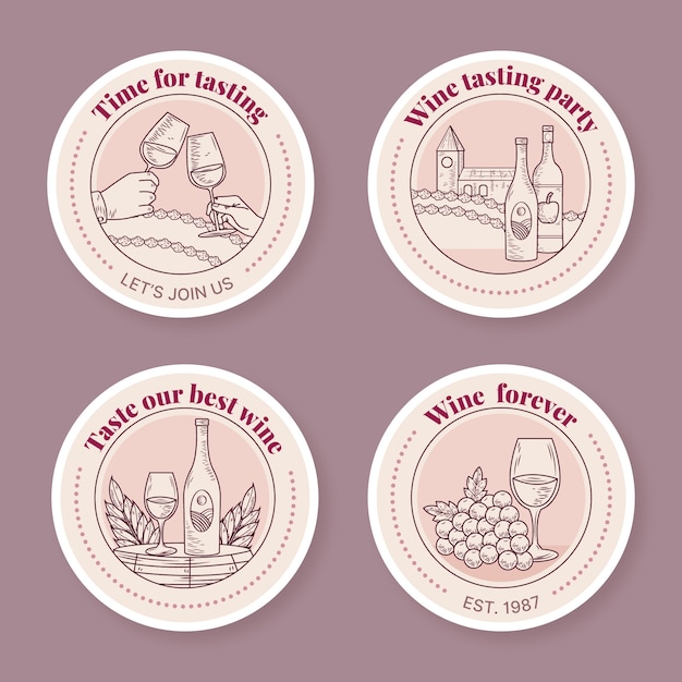 Free vector hand drawn wine tasting labels template