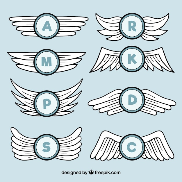 Hand drawn wings with initials