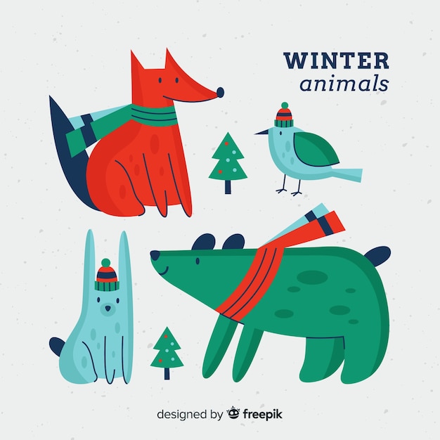 Hand drawn winter animals collection