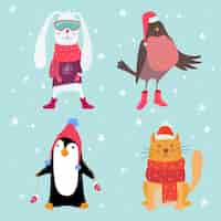 Free vector hand drawn winter animals collection