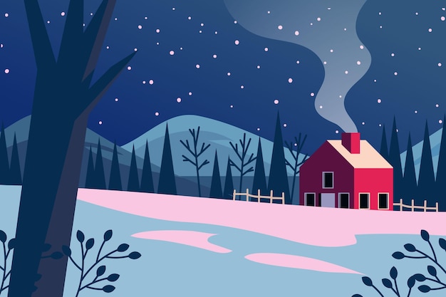 Hand drawn winter background with house