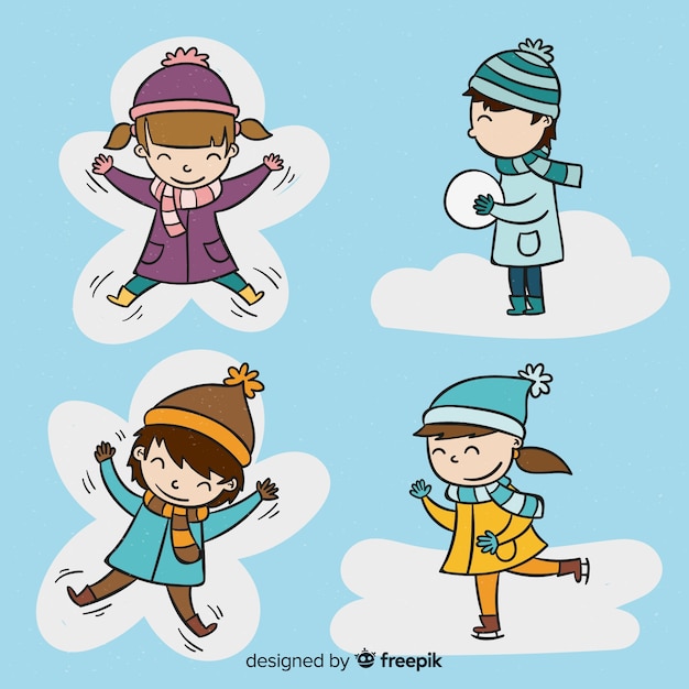 Free vector hand drawn winter children collection