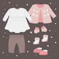 Бесплатное векторное изображение Коллекция рисованной зимней одежды и предметов первой необходимости