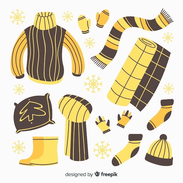Бесплатное векторное изображение Ручная зимняя одежда и предметы первой необходимости