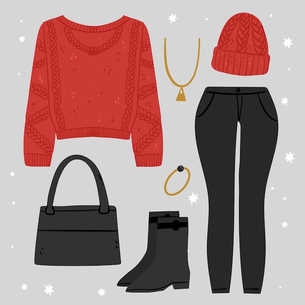 Free vector hand drawn winter clothes and essentials collection