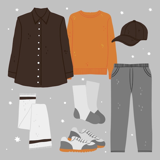 Free vector hand drawn winter clothes and essentials collection