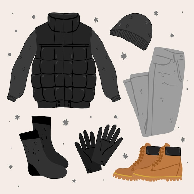 Free vector hand drawn winter clothes and essentials collection