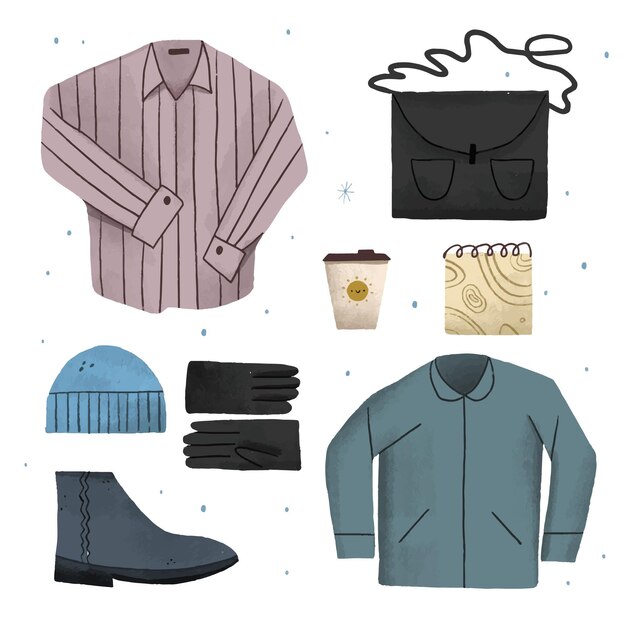 hand drawn winter clothes and essentials collection