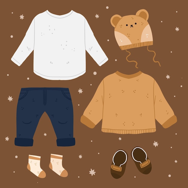 Hand drawn winter clothes and essentials collection