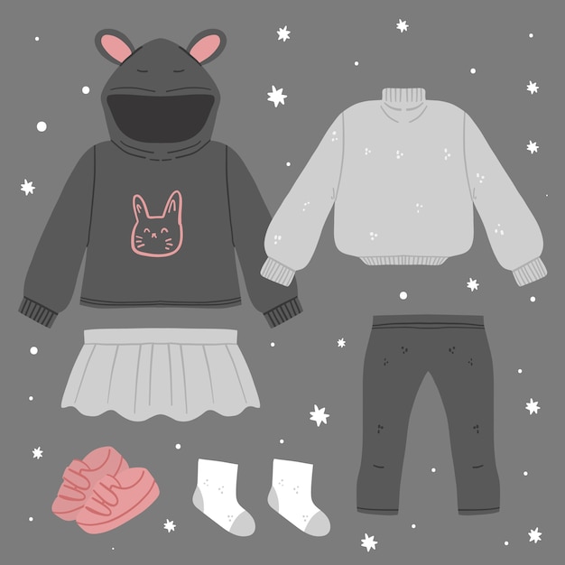 Free vector hand drawn winter clothes and essentials collection