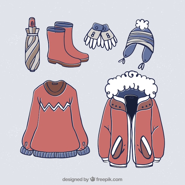 Hand drawn winter clothes & essentials