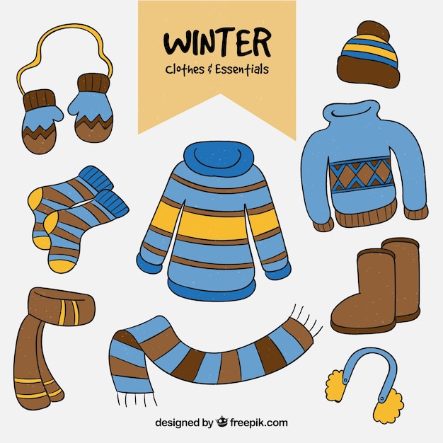 Free vector hand drawn winter clothes & essentials