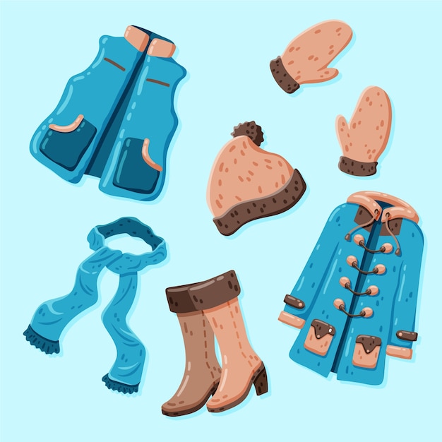 Free vector hand drawn winter clothes and essentials