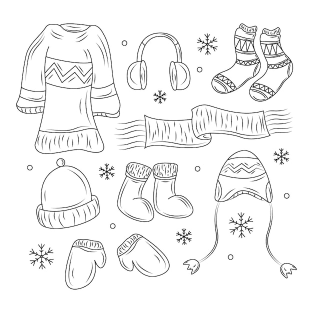 Free vector hand drawn winter clothes and essentials